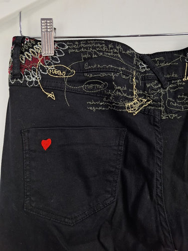 Second-Hand - Desigual Black Embroidered Cinched Ankle Jeans Size S - SwapUp