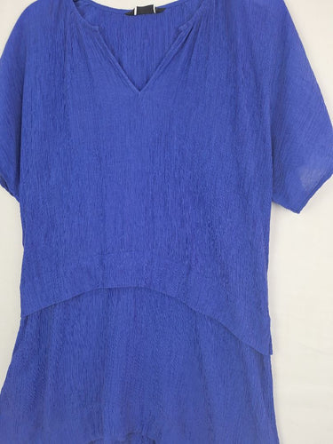 Second-Hand - Marco Polo Deep Blue Textured Flowy Tunic Top Size 14 - SwapUp