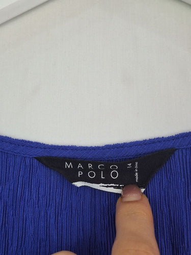 Second-Hand - Marco Polo Deep Blue Textured Flowy Tunic Top Size 14 - SwapUp