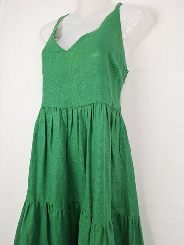 Second-Hand - Witchery Moss Green Summer Tiered Linen Dress Size 8 - SwapUp