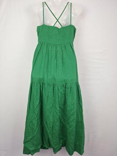 Second-Hand - Witchery Moss Green Summer Tiered Linen Dress Size 8 - SwapUp