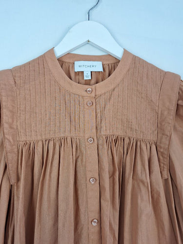 Second-Hand - Witchery Red Dust Pleat Blouse Size 8 - SwapUp