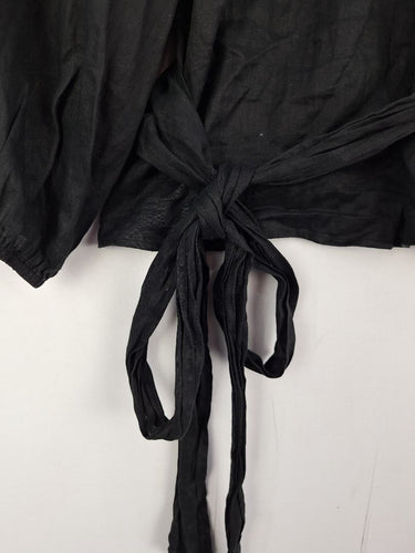 Second-Hand - Witchery Black Pure Linen Wrap Blouse Size 8 - SwapUp