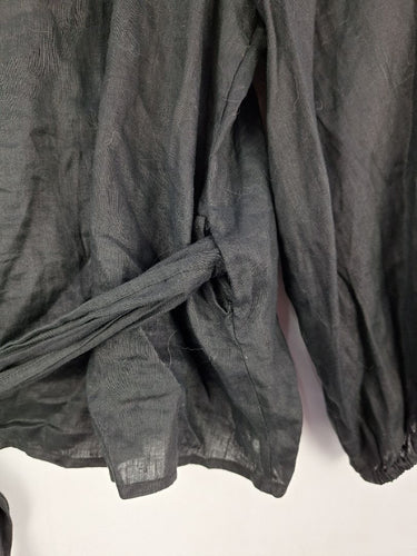 Second-Hand - Witchery Black Pure Linen Wrap Blouse Size 8 - SwapUp