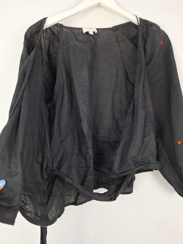 Second-Hand - Witchery Black Pure Linen Wrap Blouse Size 8 - SwapUp
