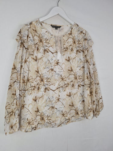 Second-Hand - Liz Jordan Bronze Tie Front Flower Blouse Size 14 - SwapUp