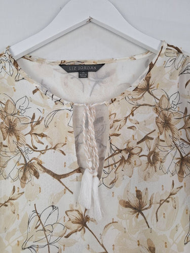Second-Hand - Liz Jordan Bronze Tie Front Flower Blouse Size 14 - SwapUp