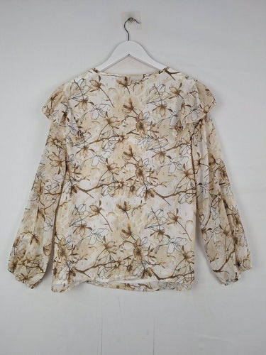 Second-Hand - Liz Jordan Bronze Tie Front Flower Blouse Size 14 - SwapUp