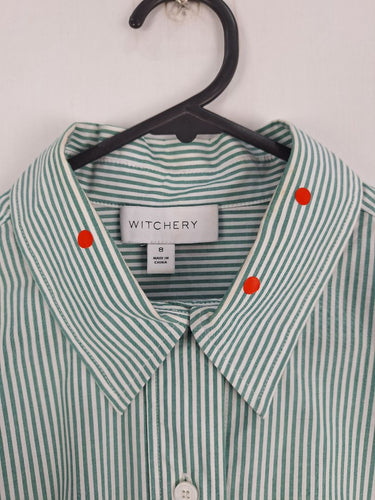 Second-Hand - Witchery Classic Green Striped Shirt Size 8 - SwapUp