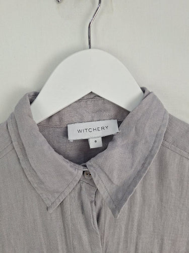 Second-Hand - Witchery Moon Grey Linen Front Pocket Shirt Size 8 - SwapUp