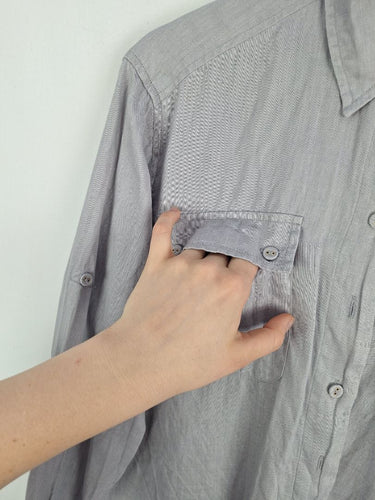 Second-Hand - Witchery Moon Grey Linen Front Pocket Shirt Size 8 - SwapUp