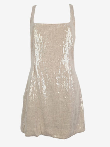 Witchery Champagne Sequin Linen Blend Mini Dress Size 10