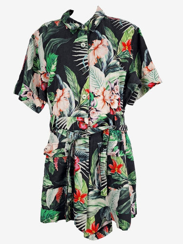 Witchery Jungle Hibiscus Linen Playsuit Size 12