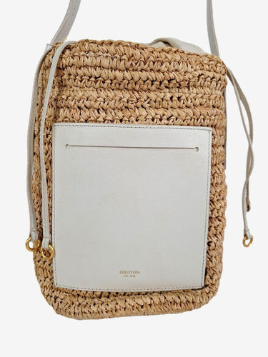 Oroton Woven Cream Detail Bucket Bag