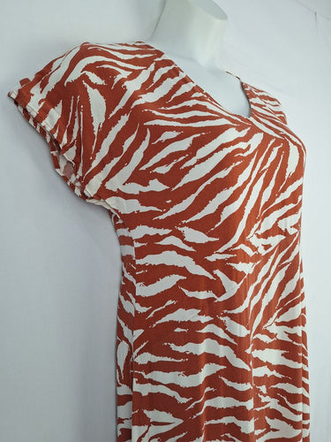 Second-Hand - Warehouse Rust Red Zebra Midi Dress Size 12 - SwapUp