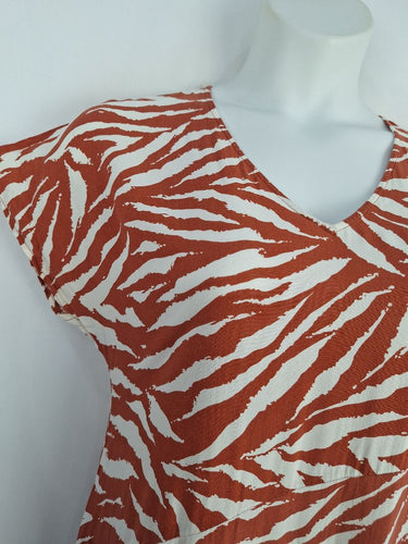 Second-Hand - Warehouse Rust Red Zebra Midi Dress Size 12 - SwapUp