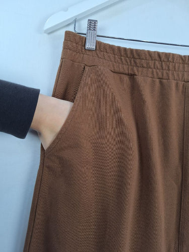 Second-Hand - Assorted Brands Edgy Tobacco Jersey Midi Skirt Size M - SwapUp