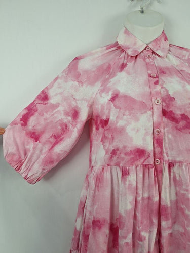 Second-Hand - Witchery Collared Floaty Watercolour Tiered Midi Dress Size 8 - SwapUp