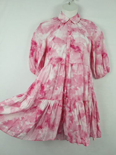 Second-Hand - Witchery Collared Floaty Watercolour Tiered Midi Dress Size 8 - SwapUp