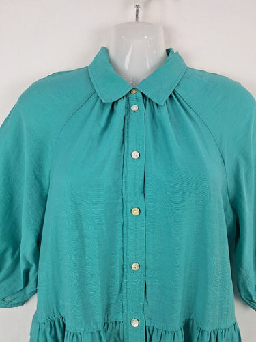 Second-Hand - Witchery Everyday Teal Collared Tiered Midi Dress Size 8 - SwapUp