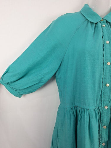 Second-Hand - Witchery Everyday Teal Collared Tiered Midi Dress Size 8 - SwapUp