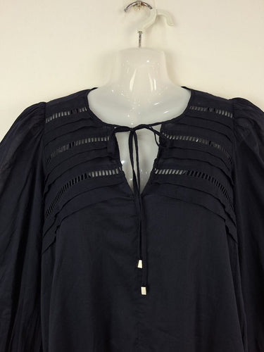 Second-Hand - Witchery Navy Sheer Long Sleeve Babydoll Dress Size 8 - SwapUp