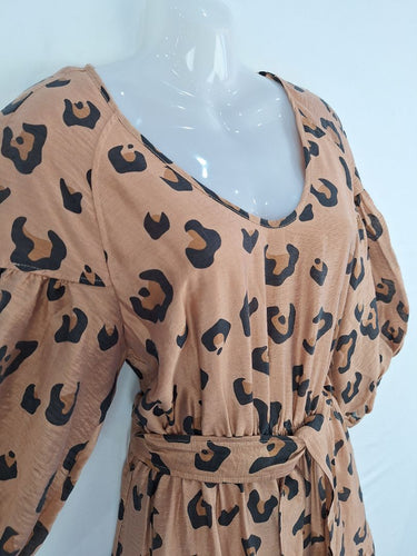 Second-Hand - Witchery Effortless Belted Cheetah Tiered Maxi Dress Size 8 - SwapUp