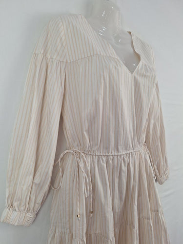 Second-Hand - Witchery Striped V Neck 3/4 Sleeve Tiered Mini Dress Size 8 - SwapUp