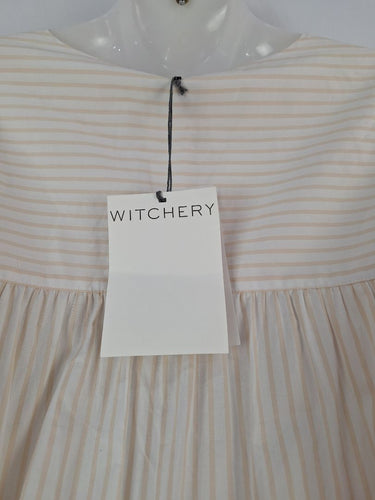 Second-Hand - Witchery Striped V Neck 3/4 Sleeve Tiered Mini Dress Size 8 - SwapUp