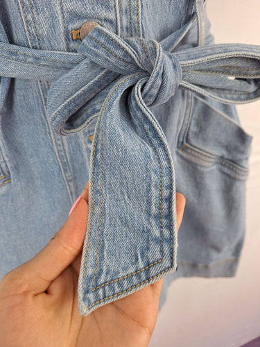 Second-Hand - Staple Belted Collared Denim Mini Dress Dress Size 8 - SwapUp
