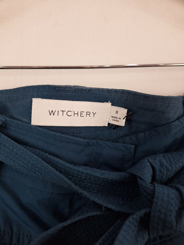 Second-Hand - Witchery Casual Deep Teal Tie Waist Pants Size 8 - SwapUp