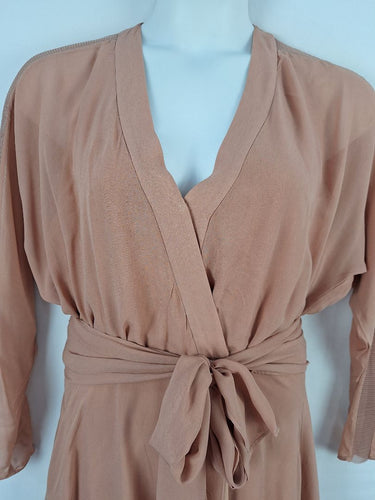 Second-Hand - Ginger & Smart Rose Gold Mesh Panel Ruffle Bottom Dress Size 14 - SwapUp
