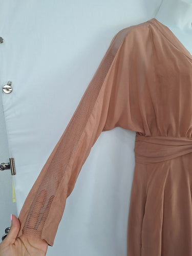 Second-Hand - Ginger & Smart Rose Gold Mesh Panel Ruffle Bottom Dress Size 14 - SwapUp