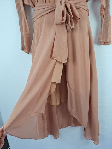 Second-Hand - Ginger & Smart Rose Gold Mesh Panel Ruffle Bottom Dress Size 14 - SwapUp