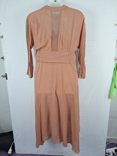 Second-Hand - Ginger & Smart Rose Gold Mesh Panel Ruffle Bottom Dress Size 14 - SwapUp