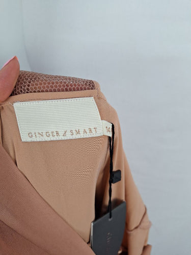 Second-Hand - Ginger & Smart Rose Gold Mesh Panel Ruffle Bottom Dress Size 14 - SwapUp