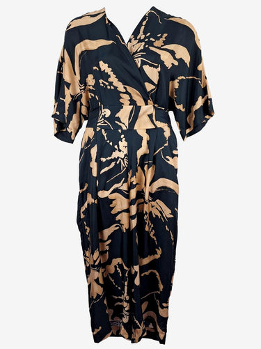 Ginger & Smart Navy Copper Draped Silk Jumpsuit Size 16