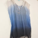 Second-Hand - Blue Illusion Flirty Sheer Bedazzled Top Size M - SwapUp