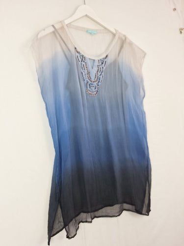 Second-Hand - Blue Illusion Flirty Sheer Bedazzled Top Size M - SwapUp