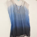 Second-Hand - Blue Illusion Flirty Sheer Bedazzled Top Size M - SwapUp
