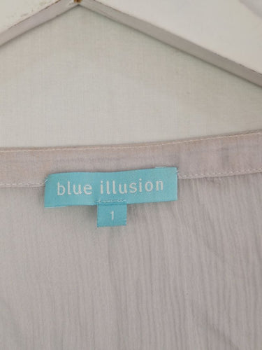 Second-Hand - Blue Illusion Flirty Sheer Bedazzled Top Size M - SwapUp