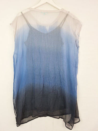 Second-Hand - Blue Illusion Flirty Sheer Bedazzled Top Size M - SwapUp