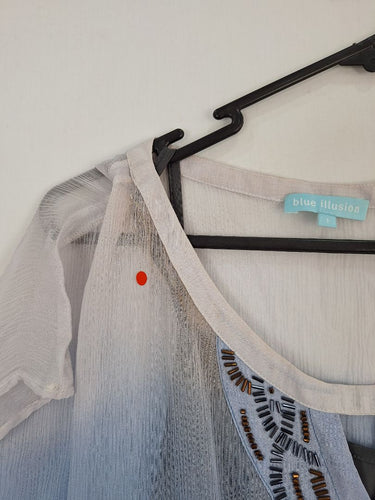 Second-Hand - Blue Illusion Flirty Sheer Bedazzled Top Size M - SwapUp