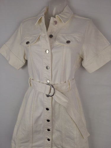 Second-Hand - Witchery White Denim Utility Mini Dress Size 8 - SwapUp