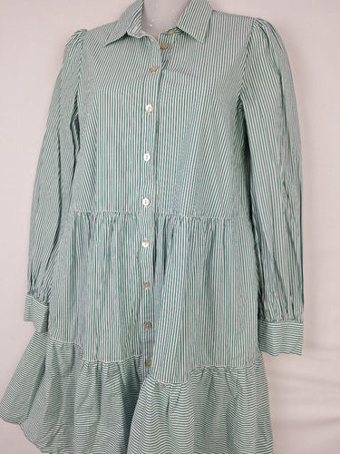 Second-Hand - Witchery Minty Stripe Pearl Button Midi Dress Size 8 - SwapUp