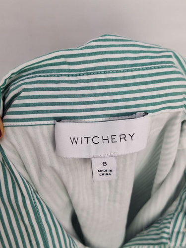 Second-Hand - Witchery Minty Stripe Pearl Button Midi Dress Size 8 - SwapUp