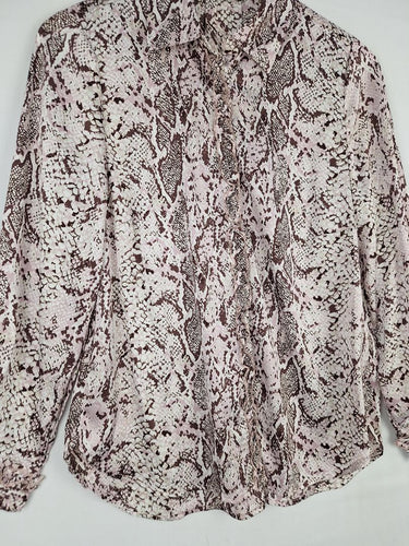 Second-Hand - Liz Jordan Pastel Snake Print Satin Shirt Size 8 - SwapUp