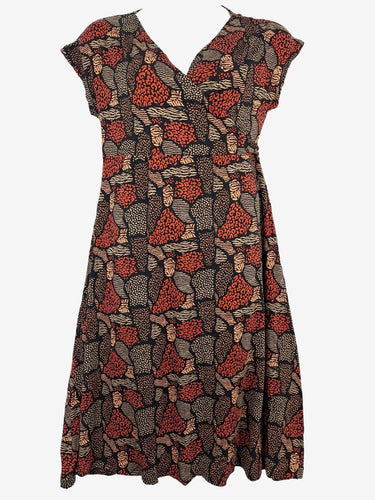 Keshet Ochre Earthy Patterned Wrap Dress Size L