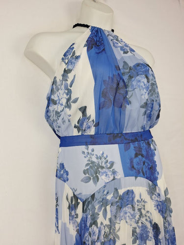 Second-Hand - Lover Rope Tie Halter Blue Floral Maxi Dress Size 12 - SwapUp