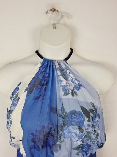 Second-Hand - Lover Rope Tie Halter Blue Floral Maxi Dress Size 12 - SwapUp